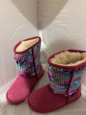 Kids Pink EMU AUSTRALIA Sequin Faux Fur Winter Boots. Size 11 kids